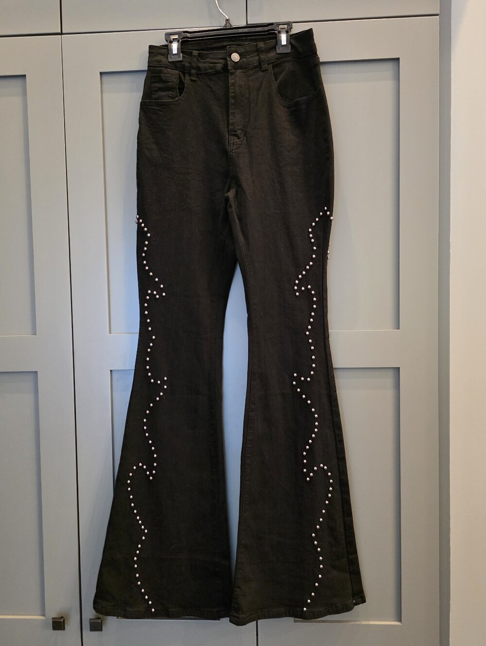 Black Studded High Rise Jeans Stretch Flare Western Boho Rodeo Idyllwind Style